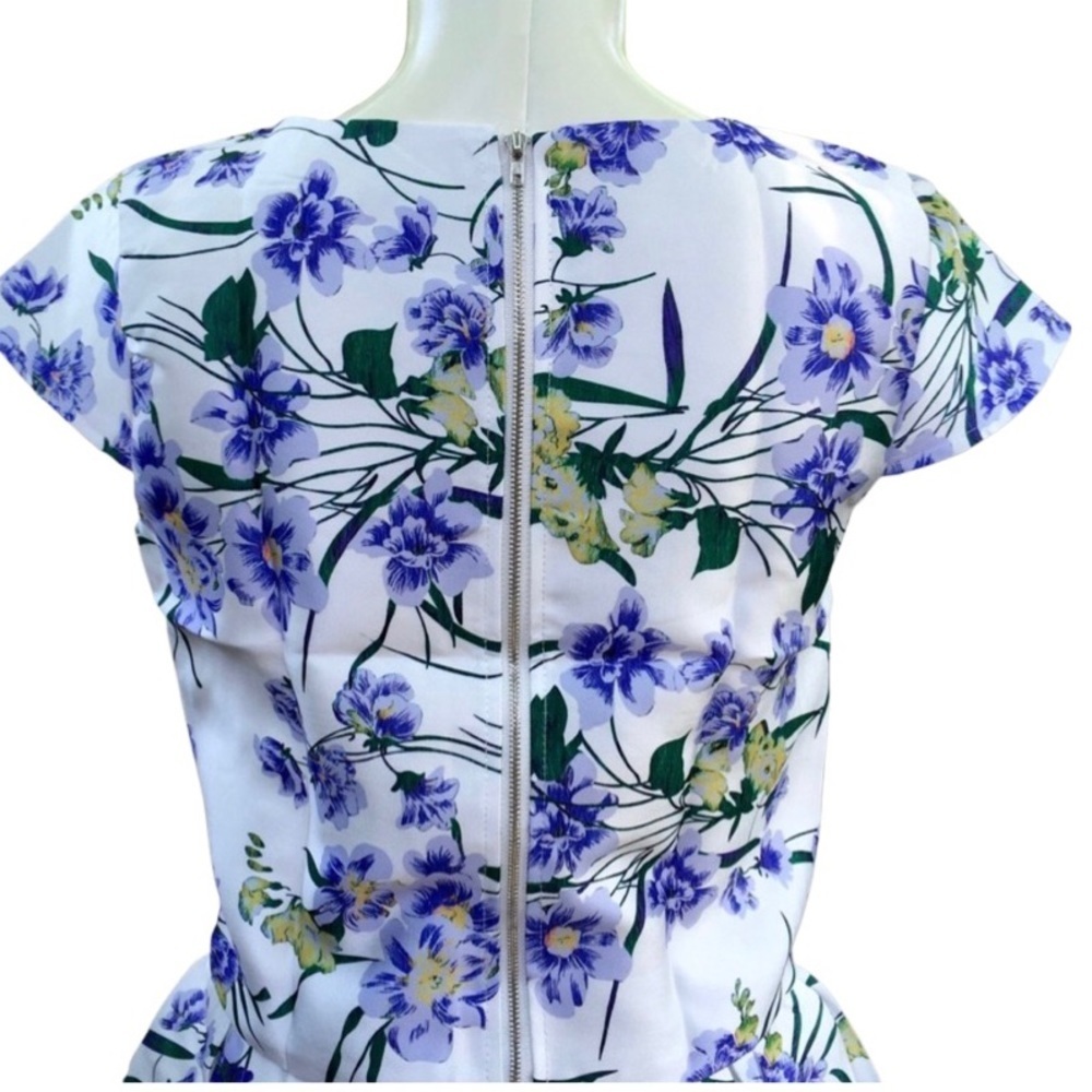 Blue violet floral white 2 pc cap sleeve crop top & full skirt set S M L NWT - Picture 6 of 13